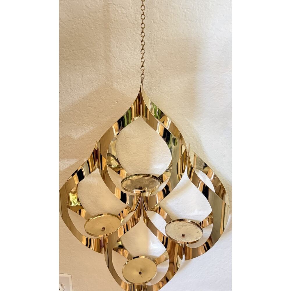 Vintage 1960’s MCM MASCOT Brass Hanging Candleholder Brutalist 17x13”